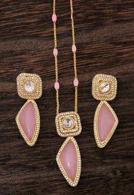 Pink real cz monalisa stones 21 inch chain beautiful jewellry set 2