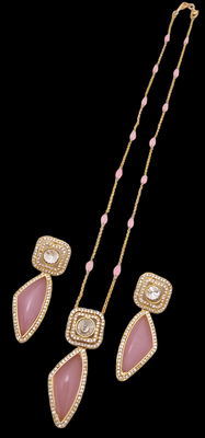 Pink real cz monalisa stones 21 inch chain beautiful jewellry set 3