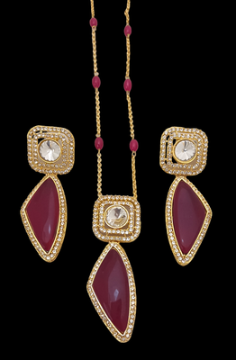 Maroon real cz monalisa stones 21 inch chain beautiful jewellry set 1