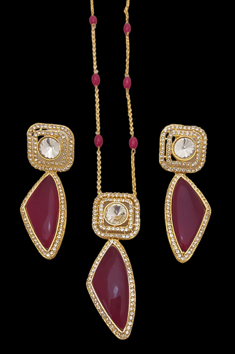 Maroon real cz monalisa stones 21 inch chain beautiful jewellry set