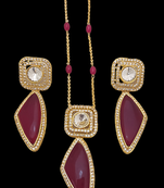 Maroon real cz monalisa stones 21 inch chain beautiful jewellry set