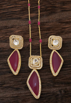 Maroon real cz monalisa stones 21 inch chain beautiful jewellry set 2