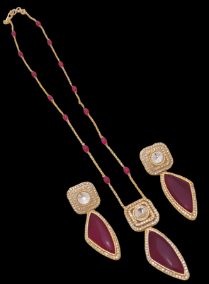 Maroon real cz monalisa stones 21 inch chain beautiful jewellry set 4