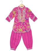 Aatya Kiids pink round neck kurti with afgani pant