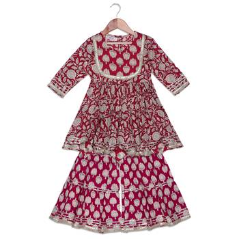Aatya Kiids maroon embelished 3 dori kurta with sharara 1