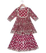 Aatya Kiids maroon embelished 3 dori kurta with sharara