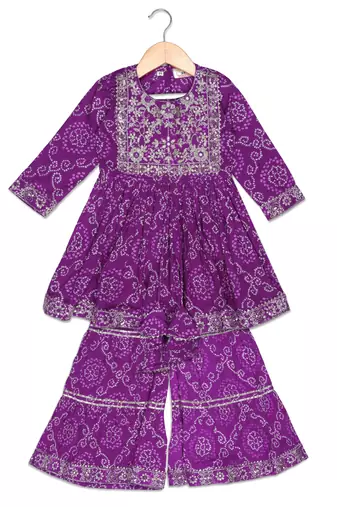 Aatya Kiids puple kurti with zari embroidery and sharara