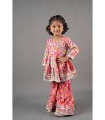 Aatya Kiids short peplum gota embellished top beautiful cut and dori with sharara -dark pink