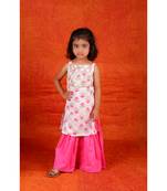 Aatya Kiids beautiful pink lotus print with gota embellished sleeveless kurta with sharara-