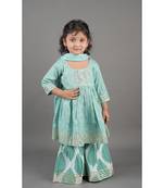 Aatya Kiids green long sleeves kurta with pan printed sharara
