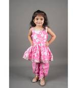 Aatya Kiids beautiful pink flower printed sleeveless peplum top with dhoti