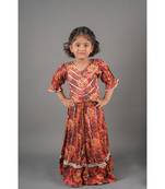  red printed puff sleeves blouse with lehenga-red