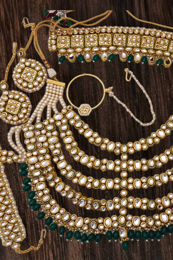 Real cz polki kundan back meenakari indian bollywod style beautiful show wtopper bridal jewelllery set