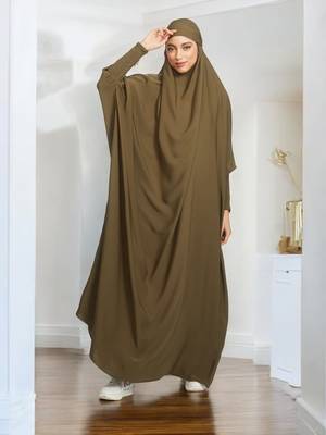 Elegant One Piece Jilbab in Luxurious Firdaus Fabric with Smocky Sleeves and Attached Mouthpiece 1