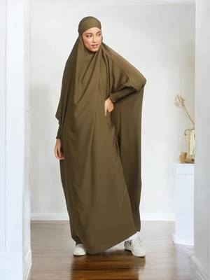 Elegant One Piece Jilbab in Luxurious Firdaus Fabric with Smocky Sleeves and Attached Mouthpiece 3