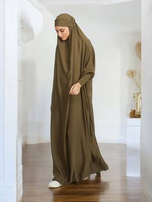 Elegant One Piece Jilbab in Luxurious Firdaus Fabric with Smocky Sleeves and Attached Mouthpiece 4