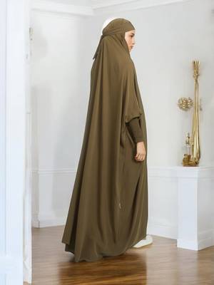 Elegant One Piece Jilbab in Luxurious Firdaus Fabric with Smocky Sleeves and Attached Mouthpiece 6