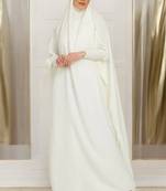 Elegant One Piece Jilbab in Luxurious Firdaus Fabric with Smocky Sleeves and Attached Mouthpiece