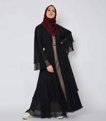 Brown and Black Georgette Plain Abaya