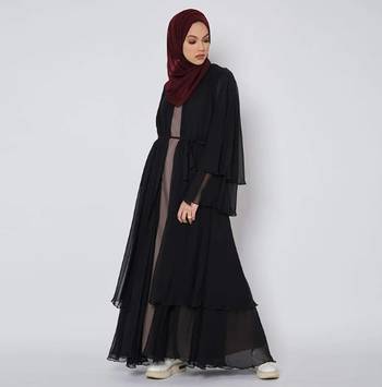 Brown and Black Georgette Plain Abaya 3