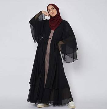 Brown and Black Georgette Plain Abaya 4