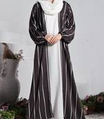 Three Pieces Abaya Set with White Nida Satin Sleeveless Inner, Premium Poly Silk Open Abaya, and White Hijab