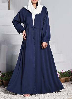 Three Pieces Abaya Set with White Nida Satin Sleeveless Inner, Premium Fabric Open Abaya, and White Hijab 1