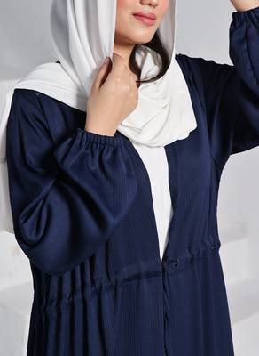Three Pieces Abaya Set with White Nida Satin Sleeveless Inner, Premium Fabric Open Abaya, and White Hijab 3