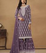 Designer purple faux georgette embroidery sharara suit