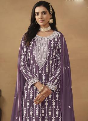Designer purple faux georgette embroidery sharara suit 4