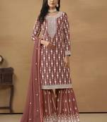 Designer brown faux georgette embroidery sharara suit
