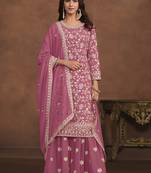 Designer pink faux georgette embroidery sharara suit