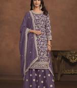 Designer lavender faux georgette embroidery sharara suit