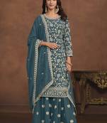 Designer dark grey faux georgette embroidery sharara suit