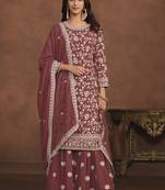 Designer brown faux georgette embroidery sharara suit