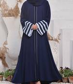 Front Open Abaya in Firdaus Fabric with Multi-Layer Contrast Sleeves, Full Zipper, Pockets, and Complementary Hijab