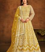 Designer yellow net embroidery anarkali suit