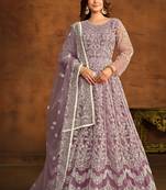 Designer onion pink net embroidery anarkali suit