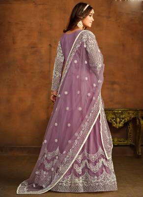 Designer onion pink net embroidery anarkali suit 4
