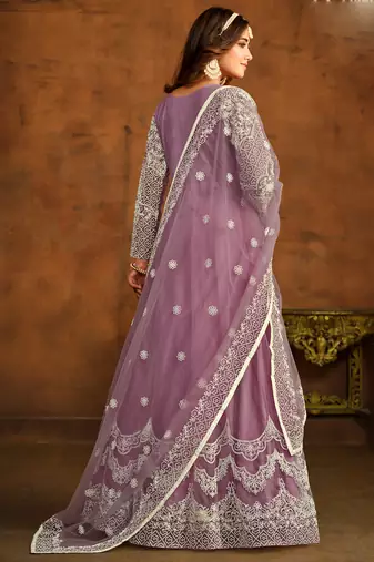 Designer onion pink net embroidery anarkali suit