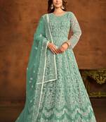 Designer bottel green net embroidery anarkali suit