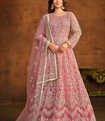 Designer pink net embroidery anarkali suit