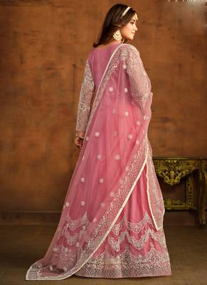 Designer pink net embroidery anarkali suit 4