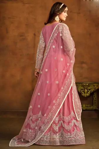 Designer pink net embroidery anarkali suit
