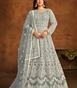 Designer grey net embroidery anarkali suit