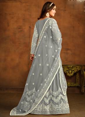 Designer grey net embroidery anarkali suit 3