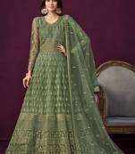 Designer mehendi net embroidery anarkali suit