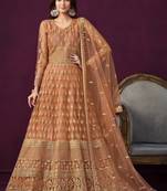 Designer orange net embroidery anarkali suit