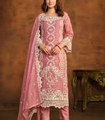 Designer peach soft organza embroidery salwar suit