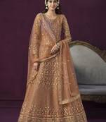 Designer orange net embroidery anarkali suit